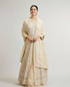 Dark Cream Leaf & Linear Patterned Anarkali Suit with Sequin Work